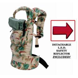 BC11G Ergo Baby Hawaiian Print Baby Carrier with Green Lining And LED Safety Reflector Light