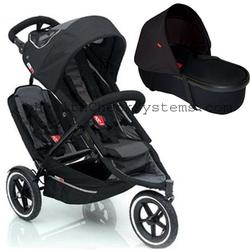 Phil & Teds D55baskit Dash Stroller with Double Kit in Black with peanut bassinet