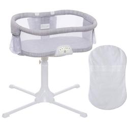 Halo - Swivel Sleeper Bassinet - Luxe PLUS Series - Gray Melange with 100% Cotton White Fitted Sheet