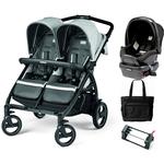 Peg Perego - Book for Two Atmosphere (Light Grey/Dark Grey) Double Stroller Travel System with Diaper Bag