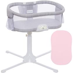 Halo - Swivel Sleeper Bassinet - Luxe PLUS Series - Gray Melange with Pink Fitted Sheet 