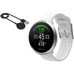 Polar Ignite GPS Heart Rate Monitor Watch - White/Silver (M/L) with BONUS Charging Cable 