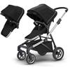 Thule Sleek Four-Wheel Stroller in Midnight Black  with Second Sibling Seat