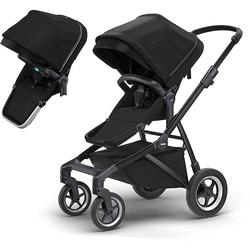 Thule Sleek Four-Wheel Stroller in Black on Black with Second Sibling Seat