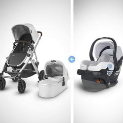 UPPAbaby Vista Stroller-Bryce (White Marl/Silver/Chestnut Leather)+MESA Infant Car Seat-Bryce(White & Grey Marl), Bryce 