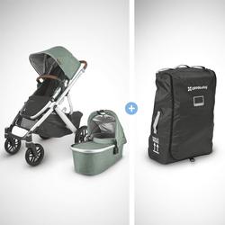 UPPAbaby Vista V2 Stroller - EMMETT (green melange/silver/saddle leather) + TravelBag for VISTA, VISTA V2, CRUZ, CRUZ V2