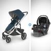 UPPAbaby CRUZ V2 Stroller - FINN (deep sea/silver/chestnut Leather) + MESA Infant Car Seat - JAKE (black)