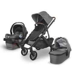 UPPAbaby Vista V2 Stroller - Greyson (Charcoal Melange/Carbon/Saddle Leather) + Mesa Infant Car Seat - Jordan (Charcoal Melange) Merino Wool