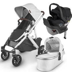 UPPAbaby VISTA V2 Stroller - Bryce (White Marl/Silver/Chestnut Leather) with MESA Infant Car Seat - Jake (Black)