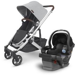 UPPAbaby Cruz V2 Stroller -Stella (Grey Brushed mélange/Silver/Chestnut Leather) + MESA Infant Car Seat - Jake (Black)